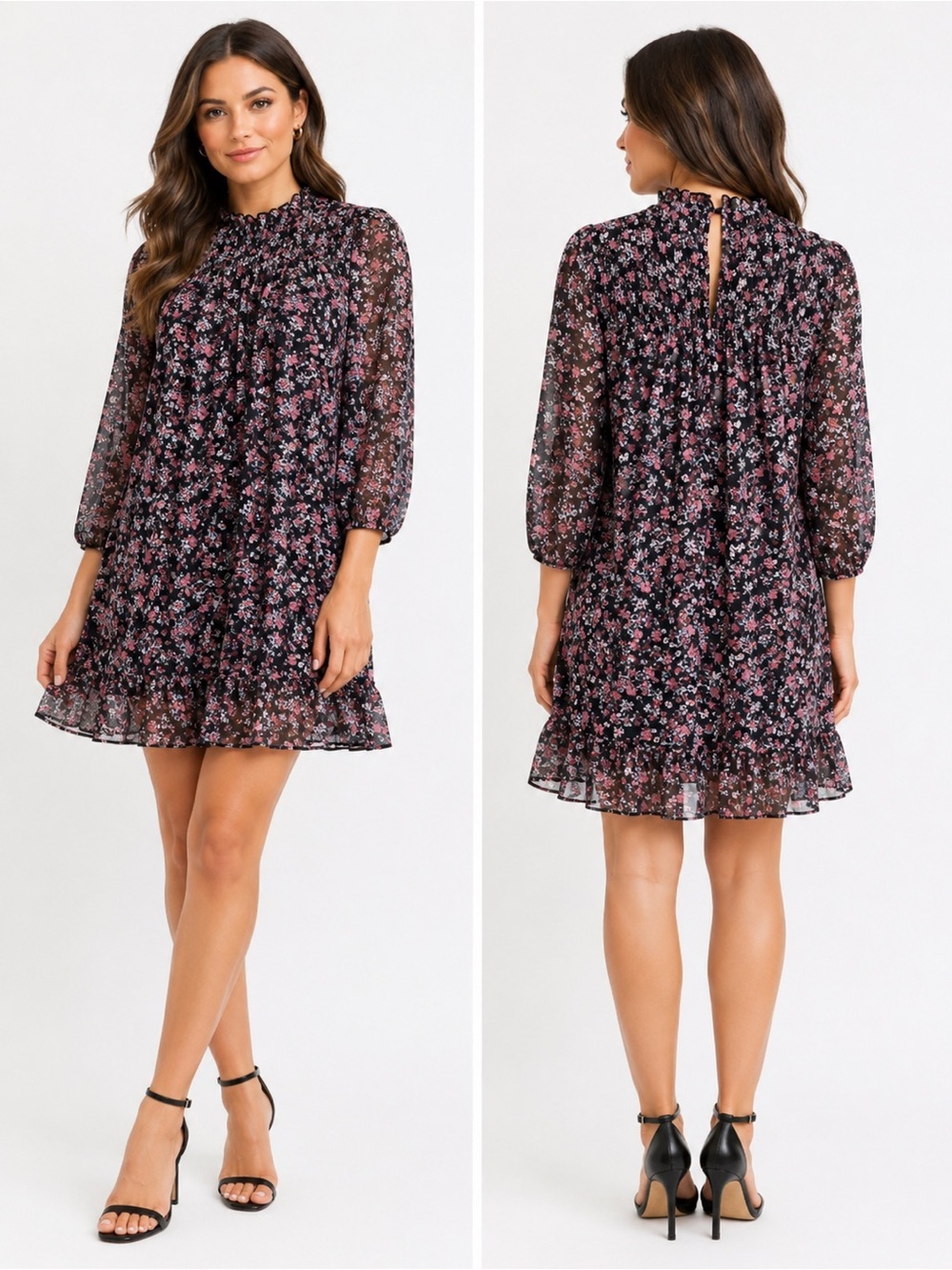 Sienna Sky Black Mini Dress with Pink Floral